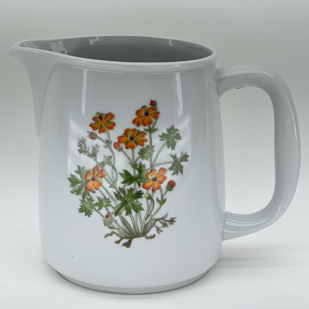 Takahashi Floral Water Pitcher Vintage White Orange  Cottagecore Granny Country